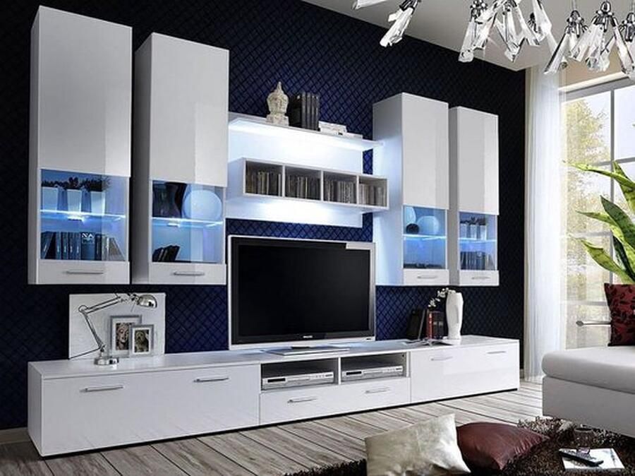 Maxi Maja Alfa II TV meubel hoogglans wit 300 cm met LED verlichting voor zelfmontage