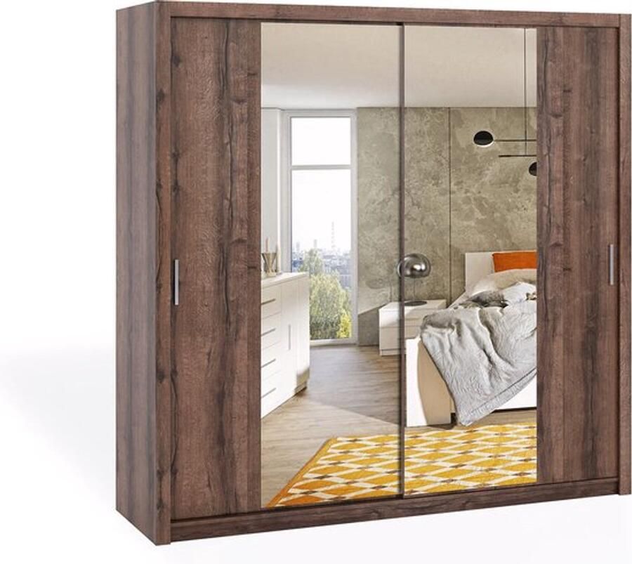 Maxi Maja Bono 220 kledingkast schuifkast met spiegel 220 cm 2 deuren monastery eik