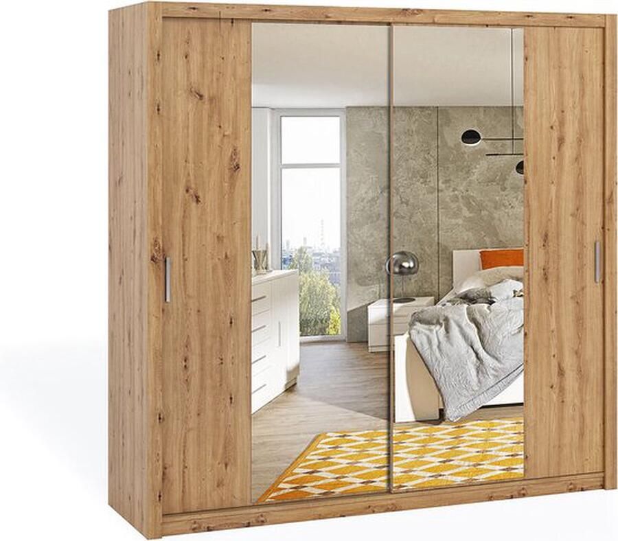 Maxi Maja Bono 220 kledingkast schuifkast met spiegel en planken 2 deuren artisan eik 206 kg