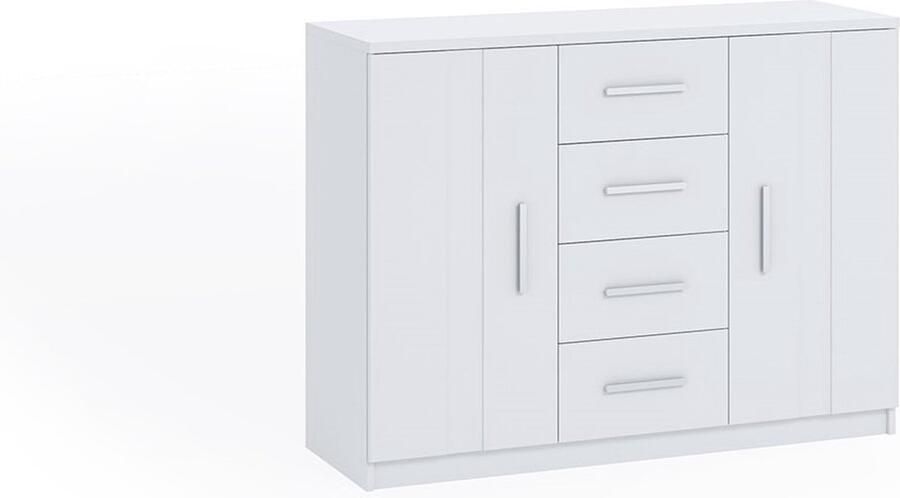 Maxi Maja BONO K2D4SZ ladekast 4 laden planken 2 x deuren ruime kast breedte 120 cm ergonomisch universele ladekast voor de woonkamer slaapkamer wit