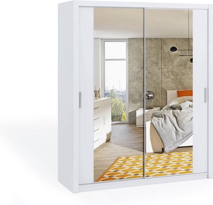 Maxi Maja Bono kledingkast 180 cm 2 schuifdeuren met spiegel en planken wit