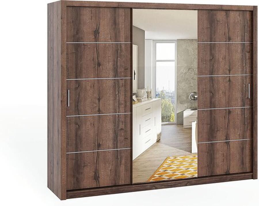 Maxi Maja Bono kledingkast schuifkast met spiegel 250 cm 3 deuren monastery eik