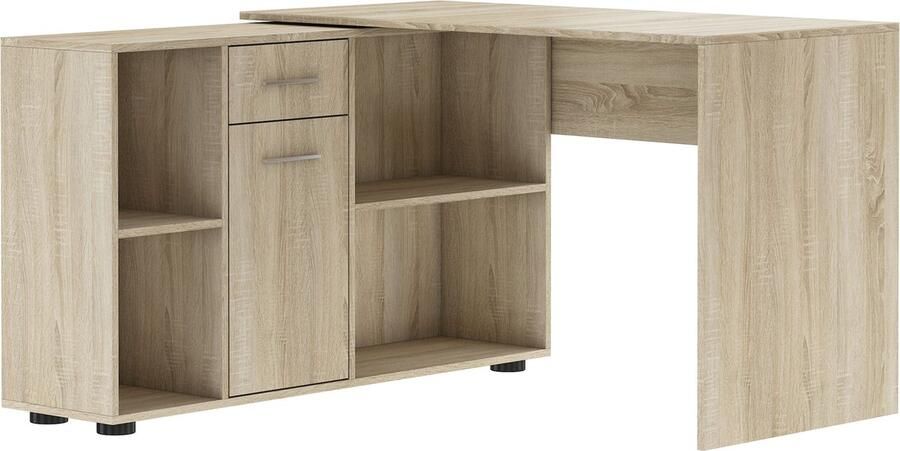 Maxi Maja BUREAU hoekbureau 120 x 121 cm met ERGONOMISCHE BOX Eliseo wit + sonoma jeugdbureau voor op kantoor