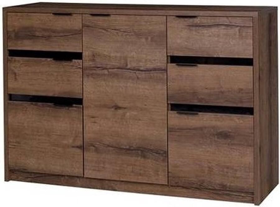 Maxi Maja DENVER Ladenkast 135 cm 4 lades en 5 planken Kloostereik met zwarte glans