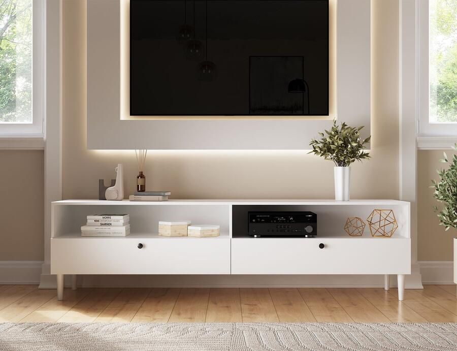 Maxi Maja Dullum TV-meubel wit TV-kast tweedeurs met 2 lades en 2 200 cm heeft hoge poten modern meubilair