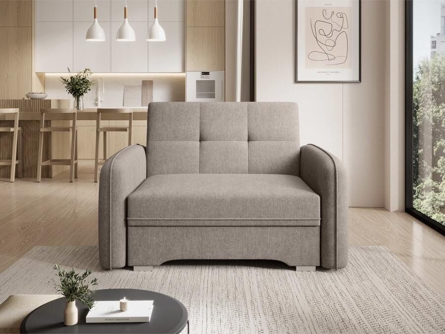 Maxi Maja Eenpersoons slaapbank met opbergruimte voor beddengoed beige breedte 102 cm modern jeugdbed Laine 1