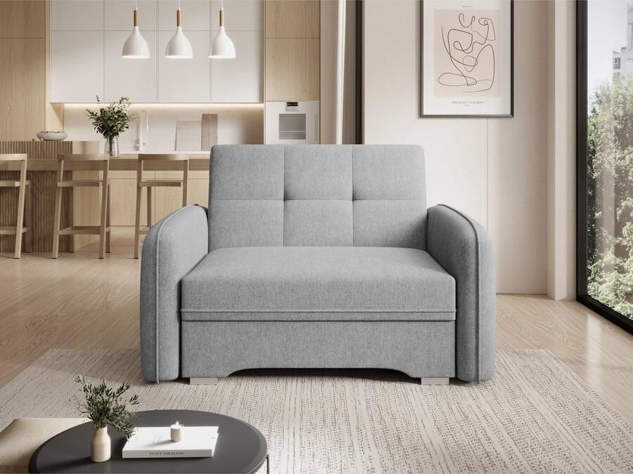 Maxi Maja Eenpersoons slaapbank met opbergruimte voor beddengoed lichtgrijs breedte 102 cm modern jeugdbed Laine 1