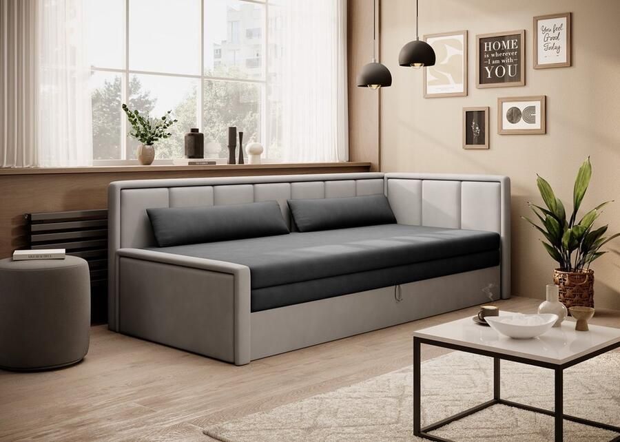 Maxi Maja Fulgeo P Sleepking Sofa Bed -Vouwbank Slaapbank Met opbergruimte Voor beddengoed Grijs Lichtgrijs -Chenille Jeugd Slaapgedeelte 150 x 200 cm