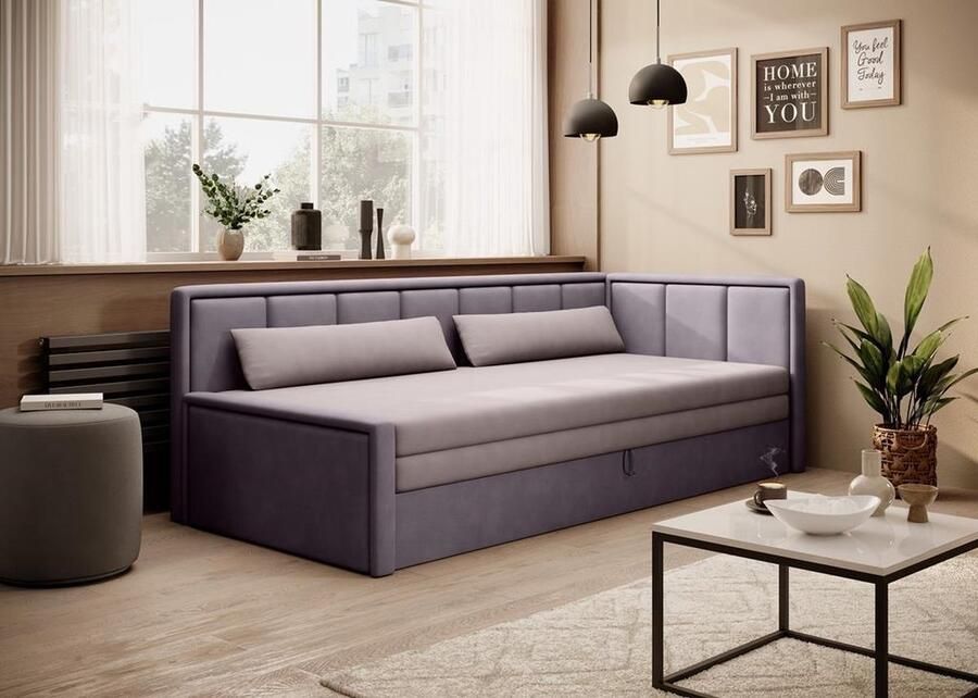 Maxi Maja Fulgeo P Sleepking Sofa Bed -Vouwbank Slaapbank Met opbergruimte Voor beddengoed Roze Lichtpaars Chenille Jeugd Slaapgedeelte 150 x 200 cm