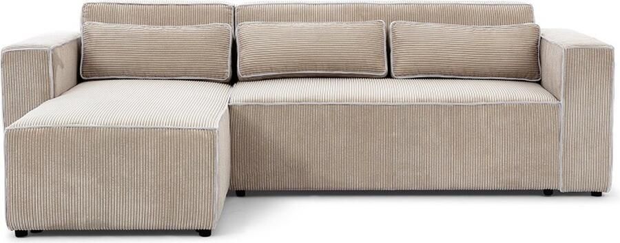 Maxi Maja Hoekbank Castel met slaapfunctie ribstof links 260 x 173 cm loungemeubels beige