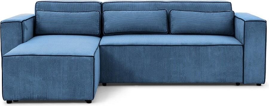 Maxi Maja Hoekbank Castel met slaapfunctie ribstof links 260 x 173 cm loungemeubels blauw