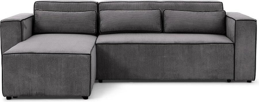 Maxi Maja Hoekbank Castel met slaapfunctie ribstof links 260 x 173 cm loungemeubels donkergrijs