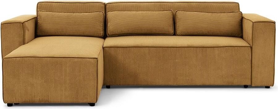 Maxi Maja Hoekbank Castel met slaapfunctie ribstof links 260 x 173 cm loungemeubels mosterd kleur