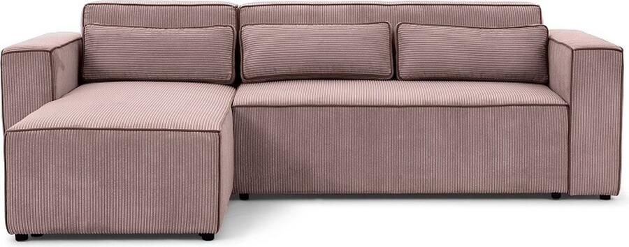 Maxi Maja Hoekbank Castel met slaapfunctie ribstof links 260 x 173 cm loungemeubels vuilroze