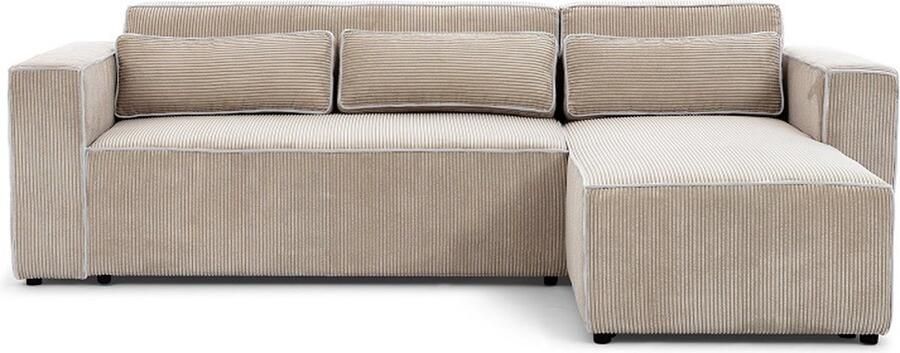 Maxi Maja Hoekbank Castel met slaapfunctie ribstof rechts 260 x 173 cm loungemeubels beige
