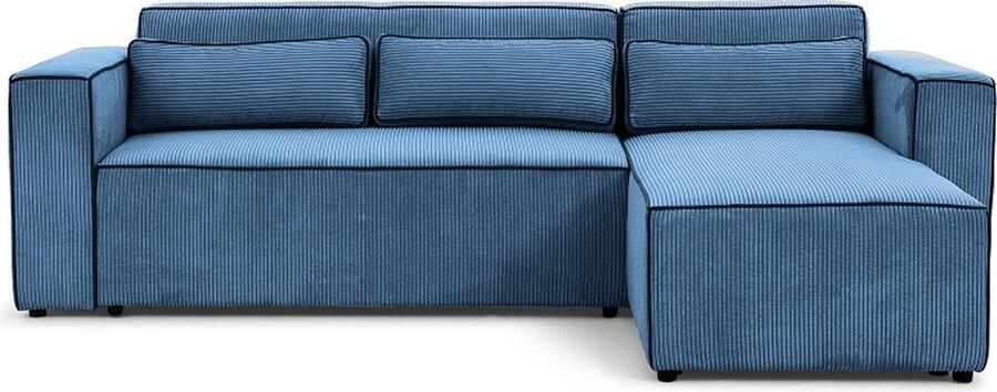 Maxi Maja Hoekbank Castel met slaapfunctie ribstof rechts 260 x 173 cm loungemeubels blauw