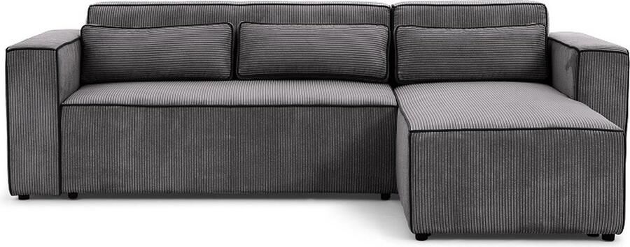 Maxi Maja Hoekbank Castel met slaapfunctie ribstof rechts 260 x 173 cm loungemeubels donkergrijs