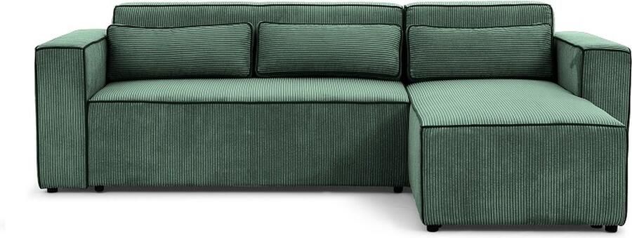 Maxi Maja Hoekbank Castel met slaapfunctie ribstof rechts 260 x 173 cm loungemeubels groene