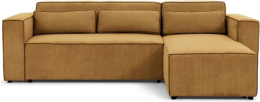 Maxi Maja Hoekbank Castel met slaapfunctie ribstof rechts 260 x 173 cm loungemeubels mosterd kleur