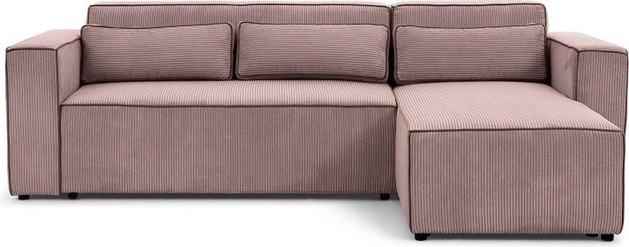 Maxi Maja Hoekbank Castel met slaapfunctie ribstof rechts 260 x 173 cm loungemeubels vuilroze