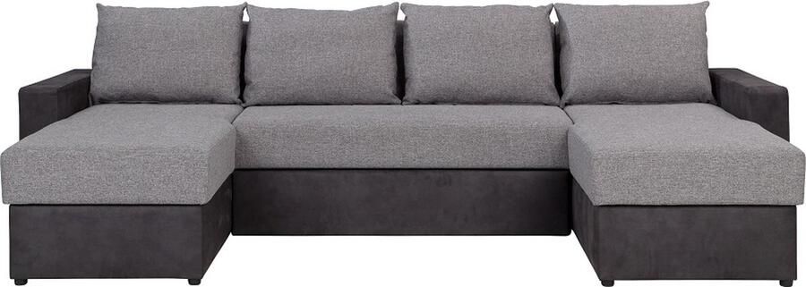 Maxi Maja Hoekbank Denver Bis Opklapbare hoekbank met slaapfunctie 2 beddengoedcontainer grote U-hoekbank voor in de woonkamer Comfortabel Donkergrijs + Grijs 301 x 156 cm