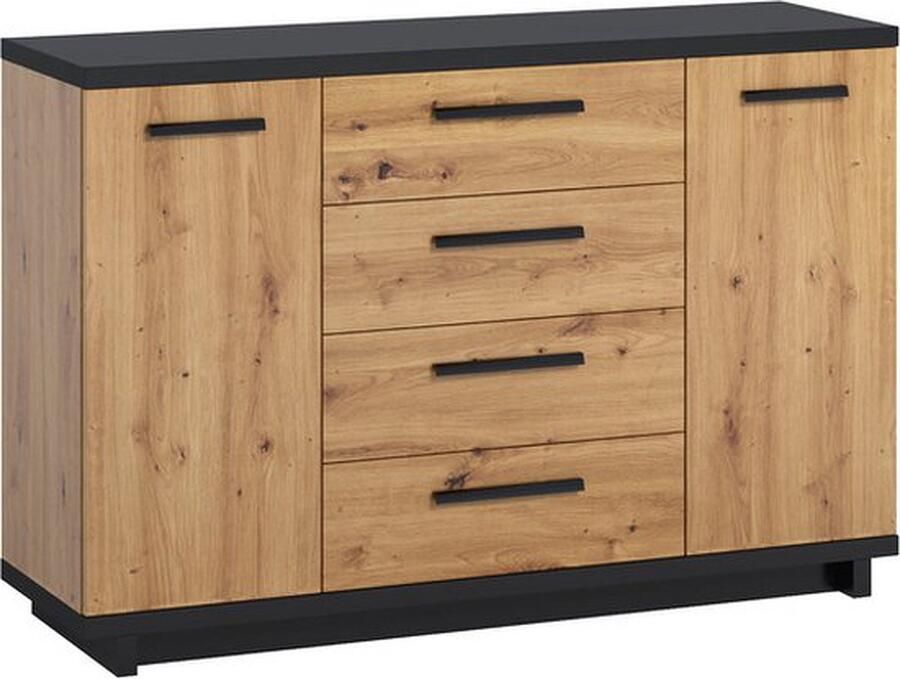 Maxi Maja INES K2D4SZ ladekast en planken 135 cm ambachtelijk bruin en mat zwart