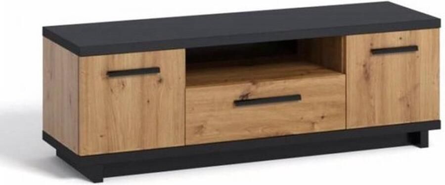 Maxi Maja INES K2D4SZ TV-meubel met lade en planken 135 cm traditioneel bruin mat zwart zelfmontage met garantie