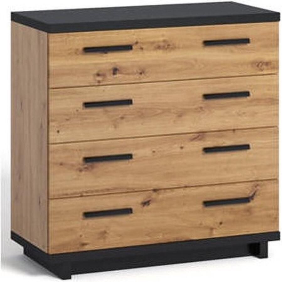 Maxi Maja INES K4SZ ladekast met 4 laden 90 cm traditioneel bruin en mat zwart zelfmontage