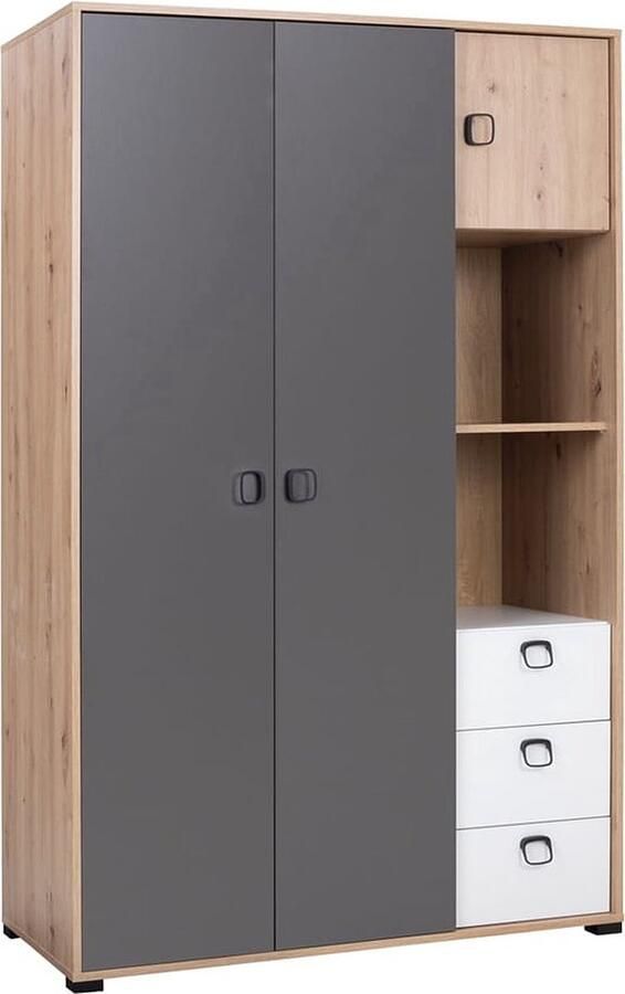 Maxi Maja Kevin Kledingkast 120 cm 1 stuk ambachtelijk eiken grafiet en wit met zwarte handgrepen