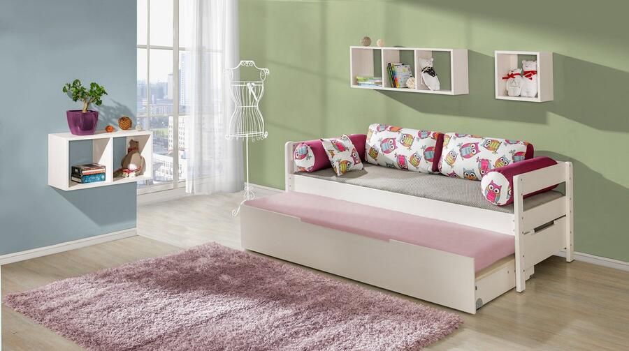 Maxi Maja Kinderbed met extra slaapgedeelte Kinderbed van grenenhout Wit kinderbed Bed met opbergruimte