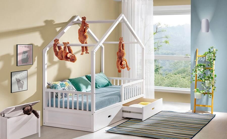 Maxi Maja Kinderhuisbed Kinderbed van grenenhout Wit kinderbed Bed met lades Bed met frame