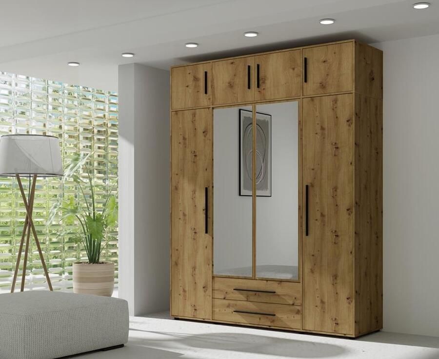 Maxi Maja Kledingkast met kastuitbreiding hoge kleerkast 248 20 cm breedte 198 cm kledingkast met draaideuren met 2 laden 2 spiegel legplanken hanggedeelte bruin ergonomisch