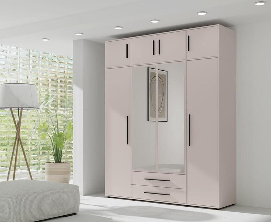 Maxi Maja Kledingkast met kastuitbreiding hoge kleerkast 248 20 cm breedte 198 cm kledingkast met draaideuren met 2 laden 2 spiegel legplanken hanggedeelte cashmere beige ergonomisch