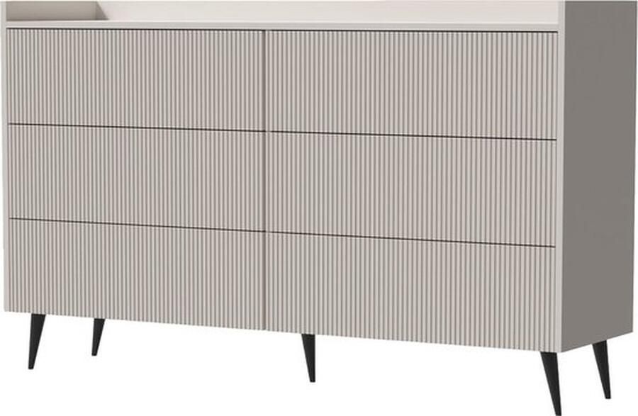 Maxi Maja Ladekast Ademo moderne ladekast 150 cm 6 lades kasjmierkleur met gecanneleerde fronten