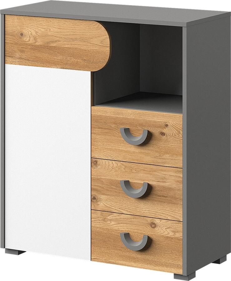 Maxi Maja Ladekast en planken ABS rand 80 cm Nash Oak Briljantwit Grafiet