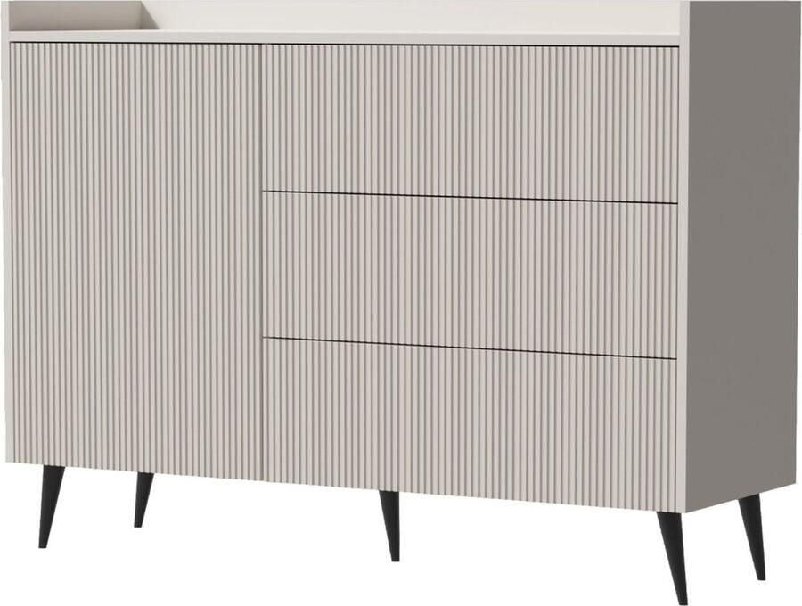 Maxi Maja Ladekast met planken Moderne ladekast 126 cm Ladekast met gecanneleerde fronten kasjmier