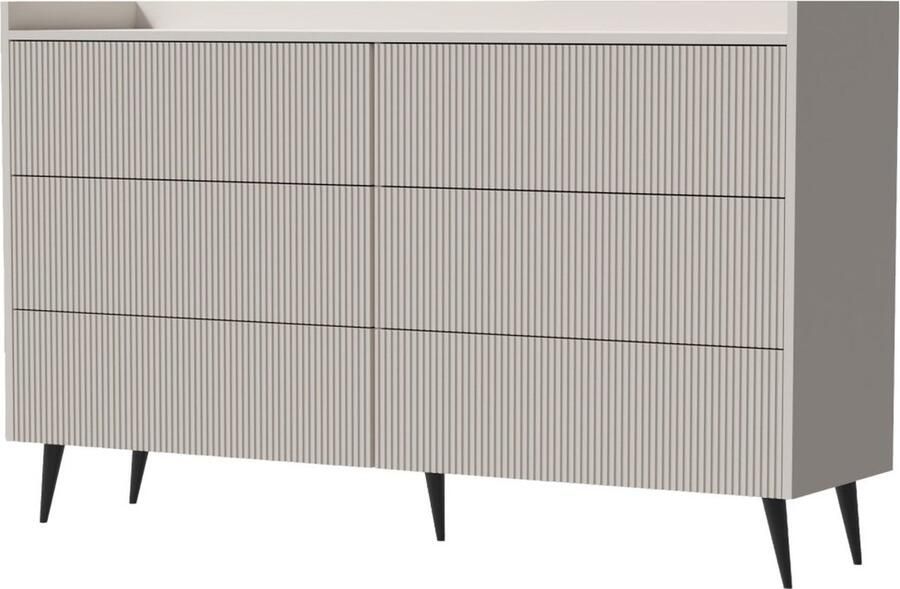 Maxi Maja Ladekast Moderne ladekast 150 cm Ladekast met gecanneleerde fronten kasjmier