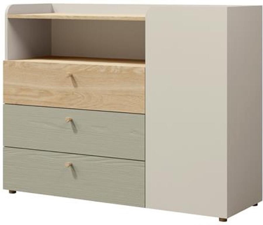Maxi Maja Ladekast YUKI 9 Ladekast met planken 120 cm breed Ladekast voor een kamer Eucalyptus Grijsbeige Geoliede eik