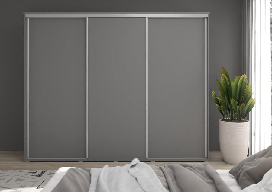 Maxi Maja LAGO kledingkast met schuifdeuren breedte 230 cm 3 deuren met laden met legplanken met hanggedeelte grote ruime schuifkast antraciet donkergrijs