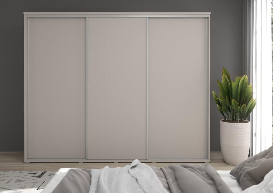 Maxi Maja LAGO kledingkast met schuifdeuren breedte 230 cm 3 deuren met laden met legplanken met hanggedeelte grote ruime schuifkast beige cashmere