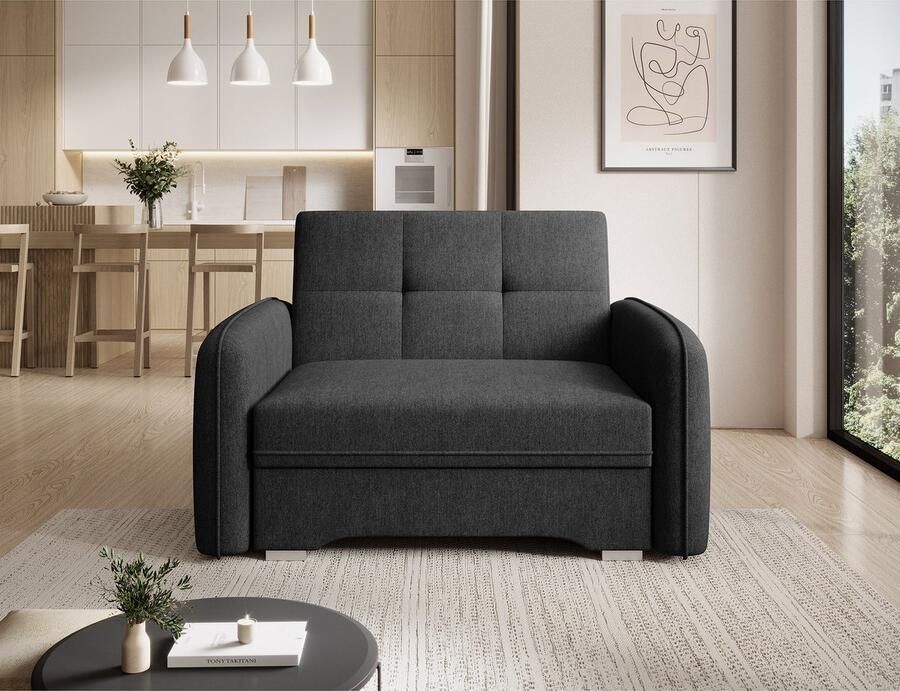 Maxi Maja Sofa rozkładana Laine – sofa 1-osobowa – sofa rozkładana – z funkcją spania – schowek na pościel – sofa kompaktowa – 102 cm – Sofa Czarna – wygodna –
