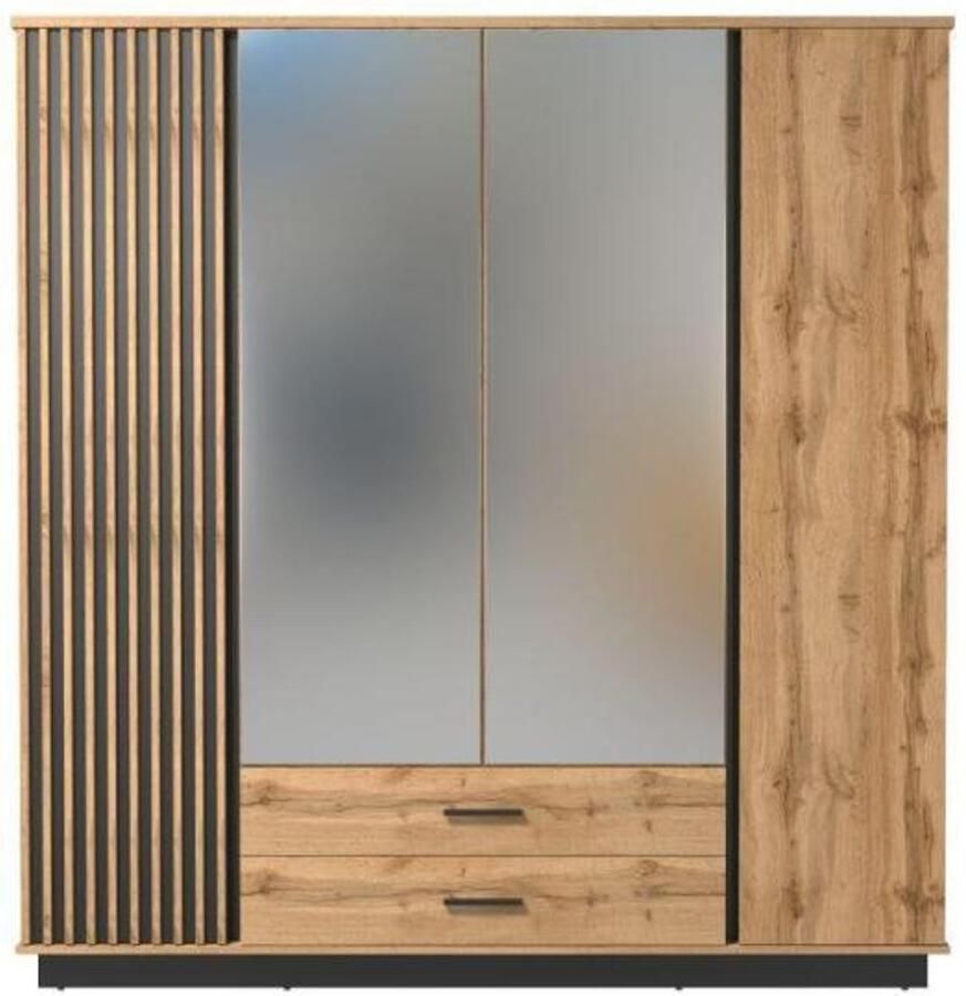 Maxi Maja Lamelo vierdeurs kledingkast met spiegel Kledingkast 196 cm Kledingkast met lades Slaapkamerkast