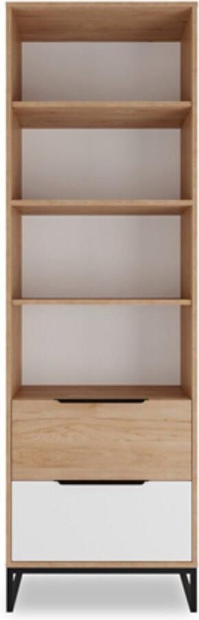 Maxi Maja Landro Boekenkast met planken en lades 1 stuk hickory en wit mat met metalen poten