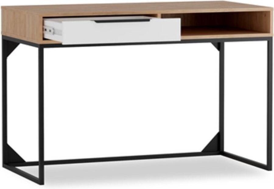 Maxi Maja Landro Bureau met lade 120x60 cm 1 stuk hickory en wit mat met metalen handgrepen