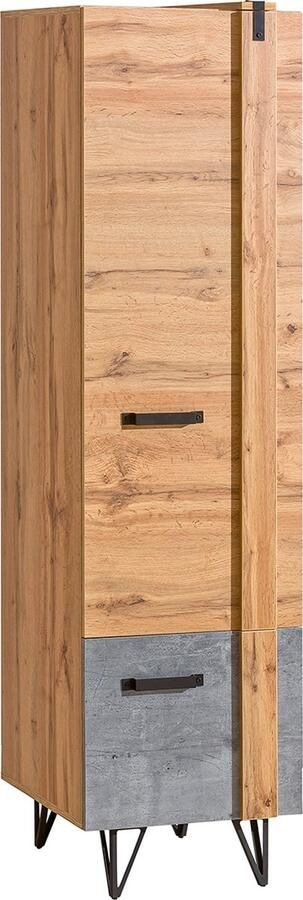 Maxi Maja LOFTER kledingkast L02 Metalen poten Kledingroede Kledingkast met planken Loftkledingkast 45 cm Wotan eik + beton