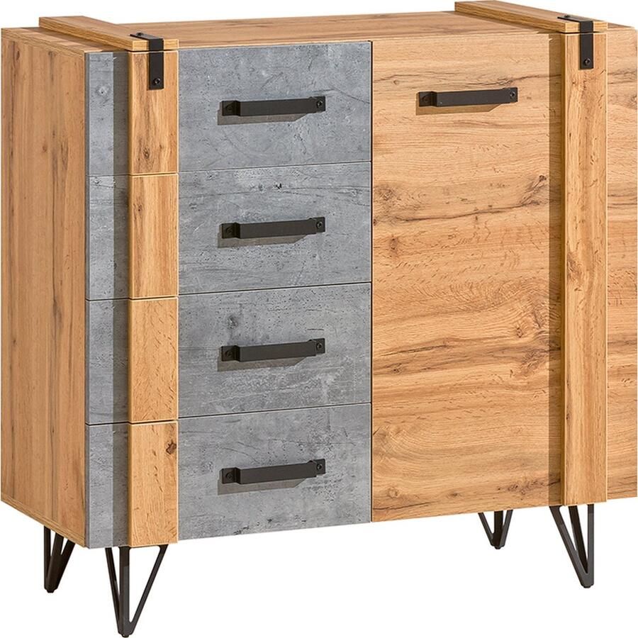 Maxi Maja LOFTER L06 ladekast Metalen poten Loft stijl Ladekast 90 cm Wotan Eik + beton