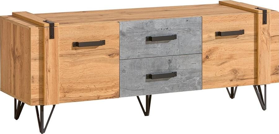 Maxi Maja LOFTER L07 TV-meubel Metalen poten Loftstijl laden en planken 135 cm Wotan Eiken + beton