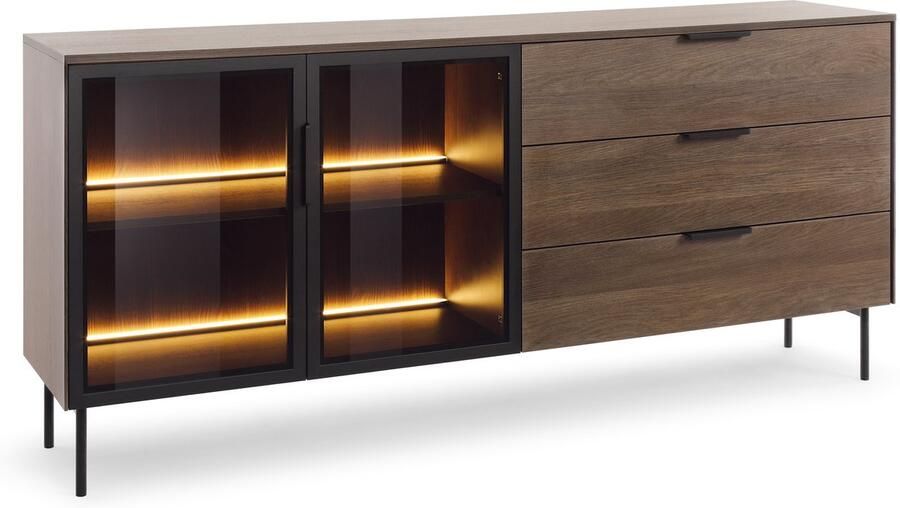 Maxi Maja Lumi 2d3s Commode met planken en lades ladekast met ledverlichting breedte 181 cm op hoge metalen poten meubels voor de woonkamer
