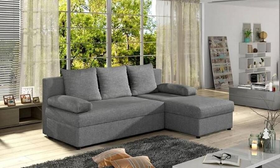 Maxi Maja MaxiMaja-Gino Hoekbank met Slaapfunctie en Opbergruimte Longchair Universeel Monteerbaar Lichtgrijs Velvet 206x146x90 cm