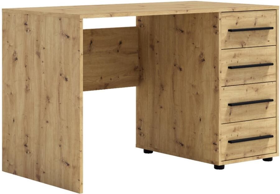 Maxi Maja Maxione bureau breedte 120 cm met 4 laden bruin eiken artisan jeugdbureau ergonomisch werkbureau